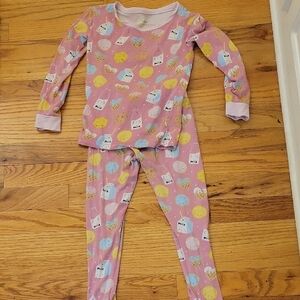 Little Sleepies Pink Pajama Set with Milk and Cookies Print.